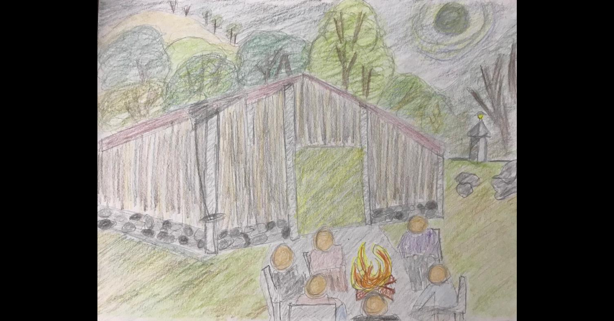 A drawing of the ayahuasca ceremony.
