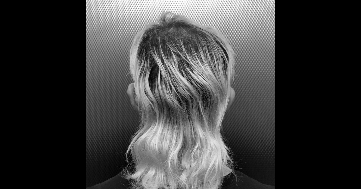 Eddie Signaigo's bleached hair. Cover for Aging poem.