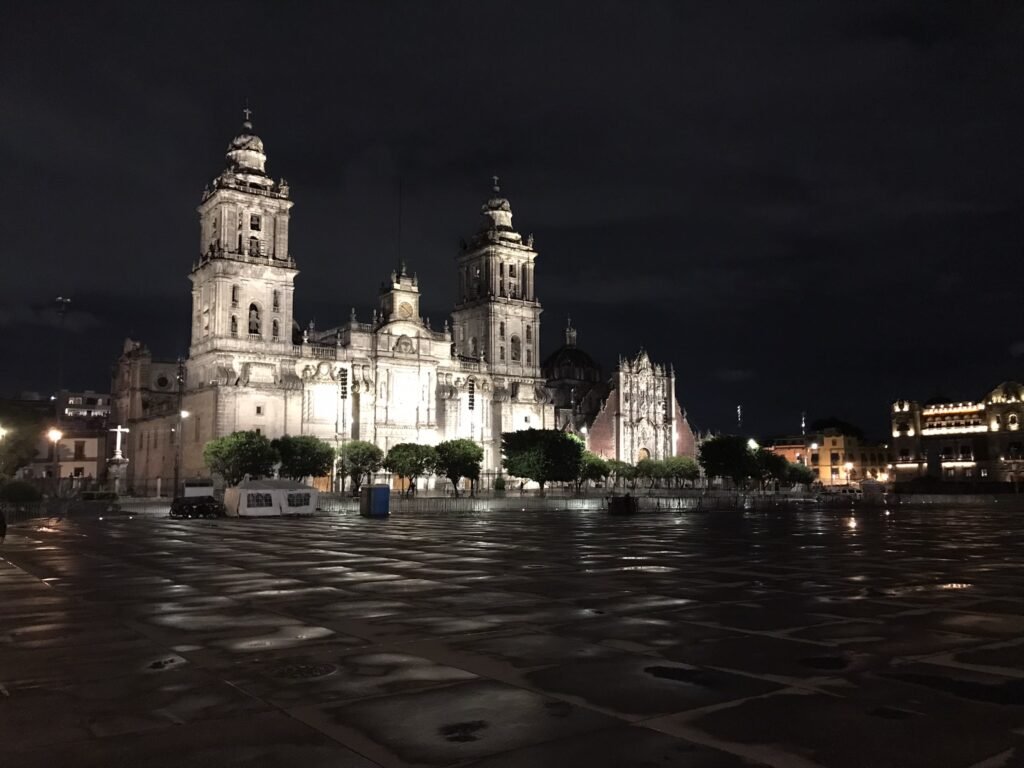 Plaza de la Constitución empty at night. Mexico City.