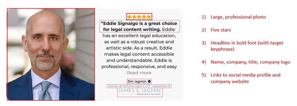 Jim Iagmin Sample Testimonial - Signaigo Legal Content Website