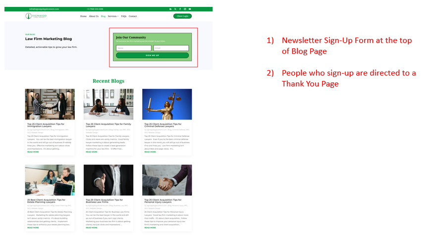Sample Newsletter Sign Up Form On Blog Page - Signaigo Legal Content