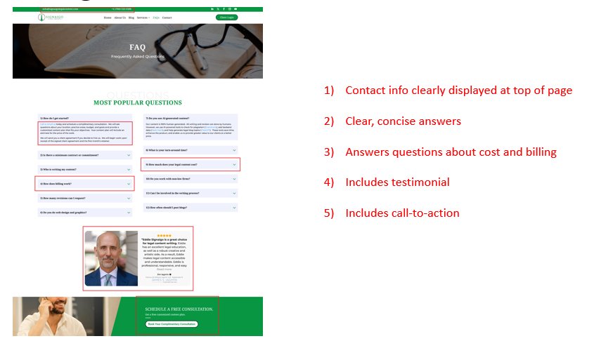 Signaigo Legal Content Sample FAQ Page
