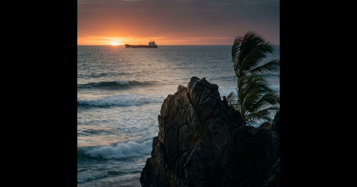 Stillness Poem Cover Image - Rock cliff ocean background