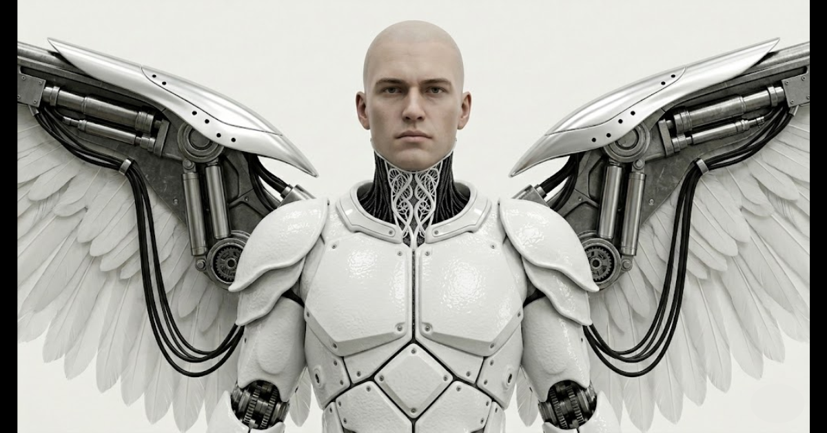 Forgiveness Cover Image - Cyborg with wings